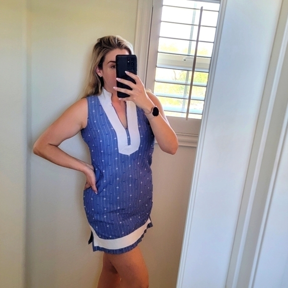 Eliza J Shift Sleveless Summer Dress Blue & White Size 8 - Picture 2 of 6